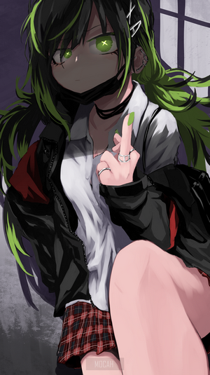 Anime girl with green hair and eyes