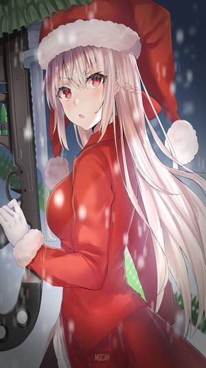 Anime girl with Santa hat and gun