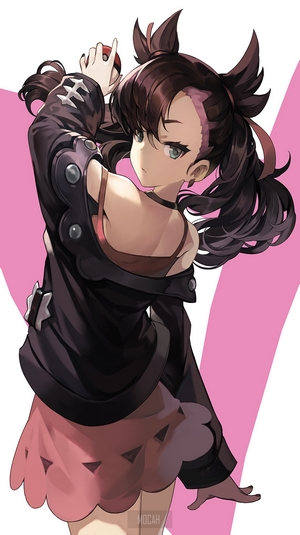 Marnie from Pokémon holding a Poké Ball