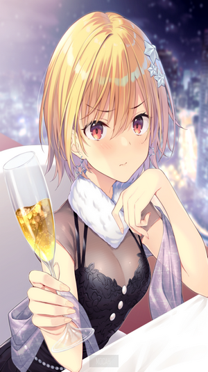 Blonde Anime Girl with Champagne Glass