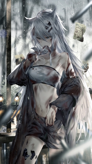 Fantasy Anime Girl with Animal Ears and Blood
