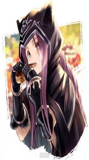 Medusa Lancer from Fate/Grand Order Eating Snack