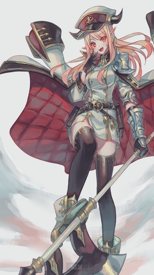 Anime girl in military uniform with horns and axe