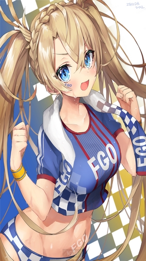 Anime girl with blonde pigtails in sports outfit