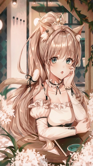 Anime girl with cat ears and crown
