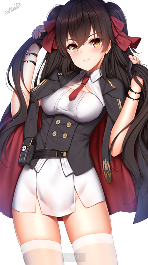 Anime girl with brown hair and red ribbons