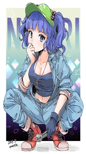 Anime girl in overalls with a wrench