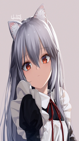 Anime Girl with Silver Hair and Cat Ears