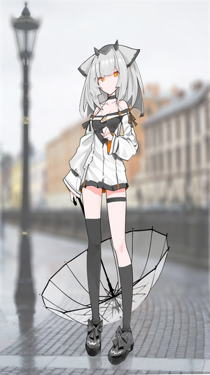 Anime girl with umbrella in the rain