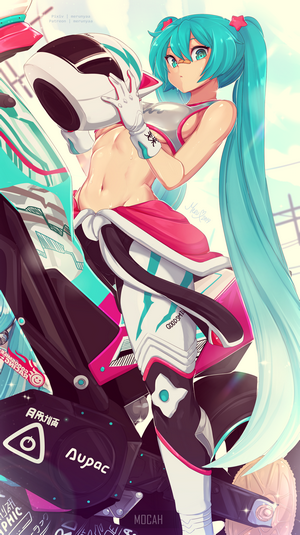 Hatsune Miku from Vocaloid in racing outfit