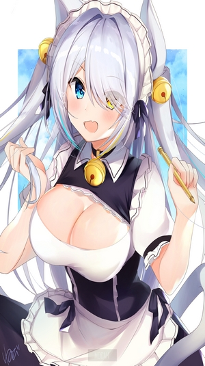 Anime cat girl maid holding a pen
