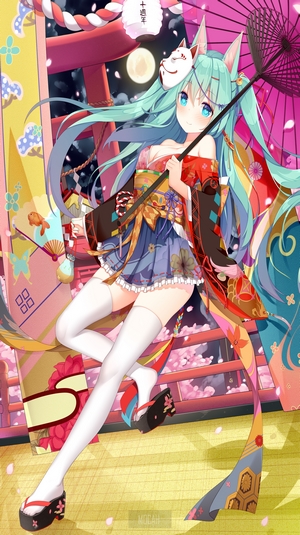 Hatsune Miku with Fox Mask and Kimono