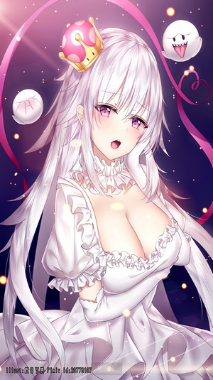 Boosette from Mario wearing a crown and white dress
