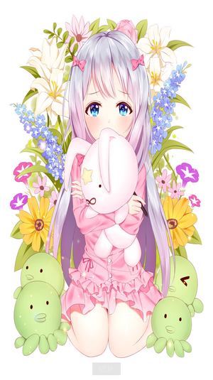 Izumi Sagiri from Eromanga-sensei holding a plush toy