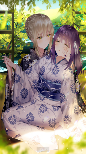 Two anime girls in yukatas