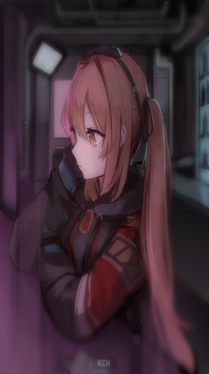 Anime girl with pink hair in a hoodie