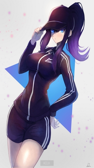 Anime girl in tracksuit and cap