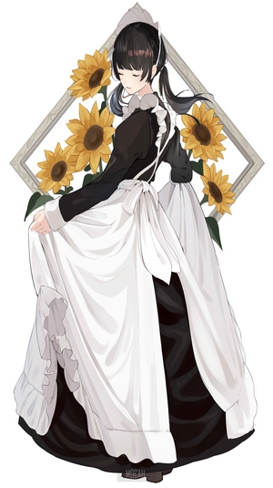 Anime girl in maid outfit with sunflowers