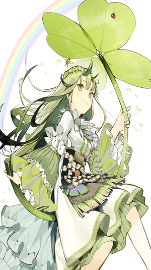 Anime girl with clover and rainbow
