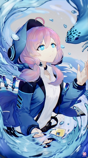 Blue Poison from Arknights Surrounded by Water