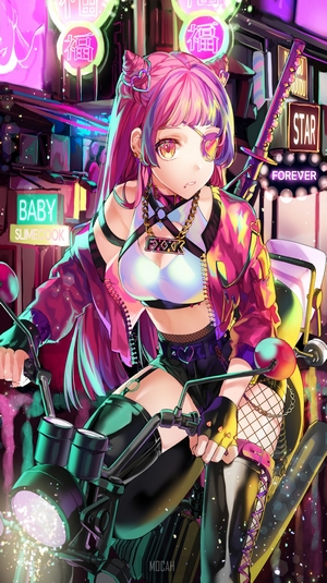 Futuristic Neon Anime Girl with Sword