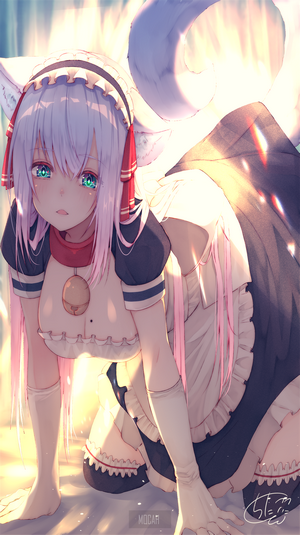 Anime Fantasy Girl in Maid Outfit with White Hair