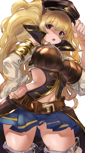 Anime girl with blonde pigtails in a military outfit