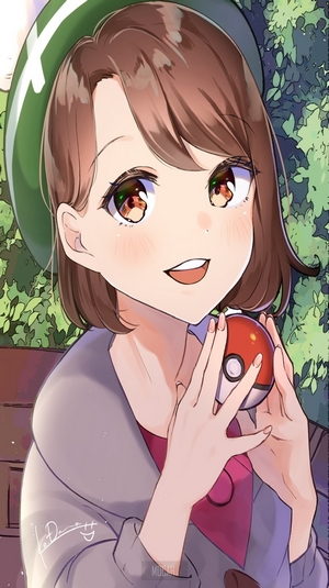Gloria from Pokémon holding a Poké Ball