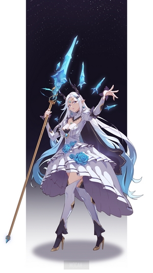 Anime girl with spear and ice magic