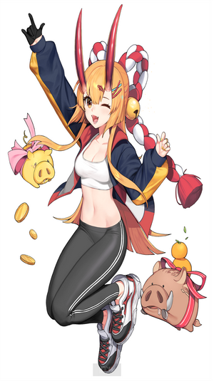 Anime girl with horns and pigs