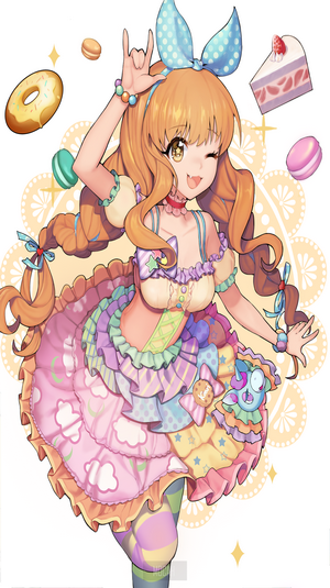 Anime girl with blonde hair and colorful dress