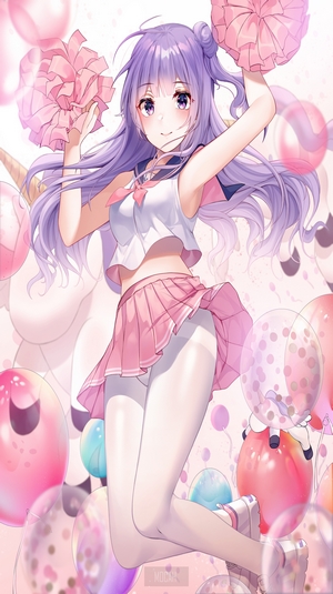 Anime girl with purple hair and pom-poms