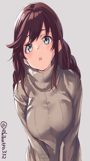 Anime girl with brown hair in a sweater
