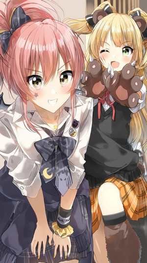 Two anime girls with pink and blonde hair