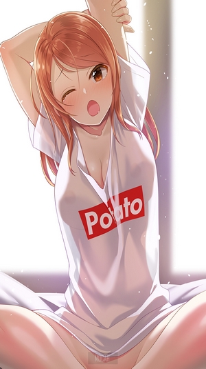 Anime Girl Stretching in Casual White Shirt