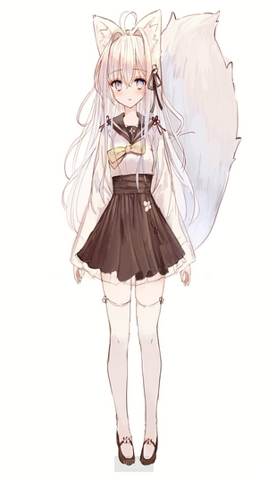 Anime girl with fox ears and tail