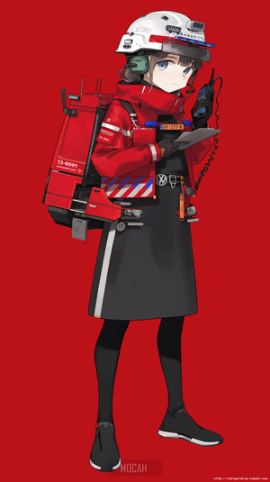 Anime girl with firefighter equipment