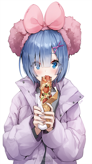 Anime girl eating pizza slice