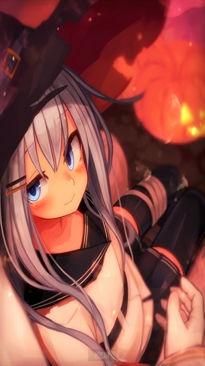 Anime girl in witch hat for Halloween