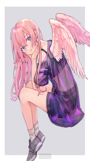 Anime girl with pink hair and wings