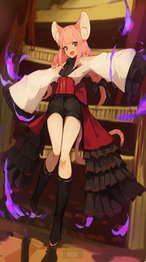Anime girl with pink hair and mouse ears