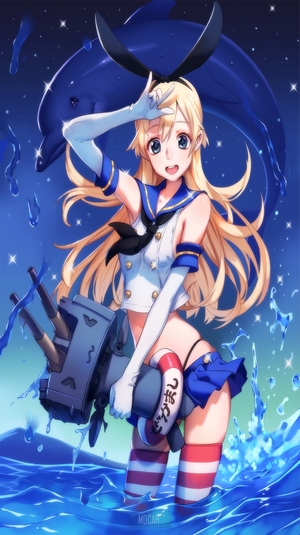 Shimakaze from Kantai Collection with a dolphin