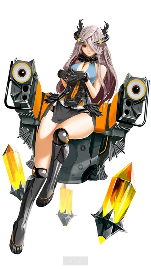 Anime girl with horns sitting on a futuristic chair