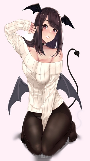 Anime girl with bat wings and tail