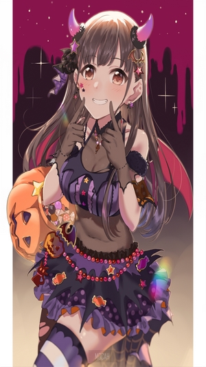 Cheerful Anime Girl in Halloween Costume