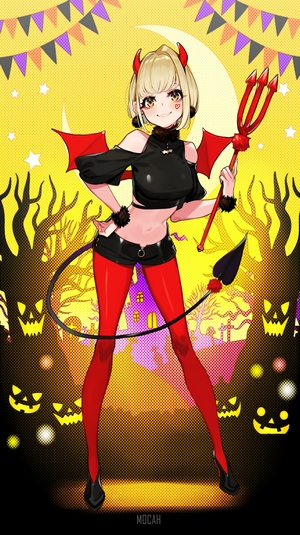 Anime girl in devil costume holding a trident