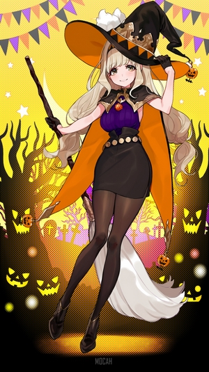 Anime witch girl with Halloween theme