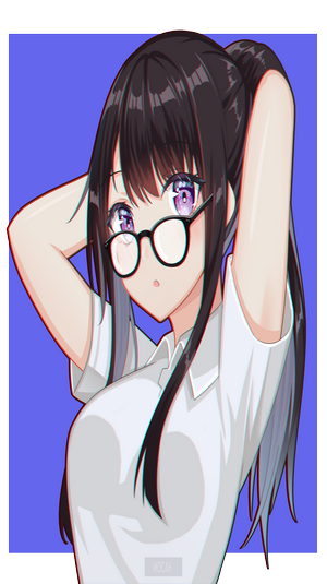 Anime girl with glasses and ponytail