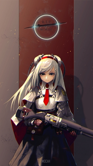 Anime girl with a gun in front of a tombstone