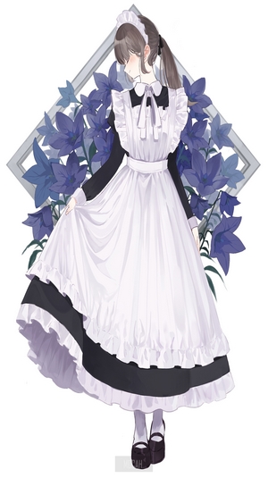 Anime girl in maid outfit with blue flowers